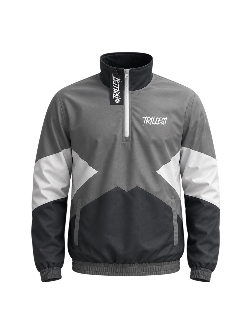 Trillest Quarter Zip Windbreaker Jacket Gray White Black Mesh Lined XS NWT